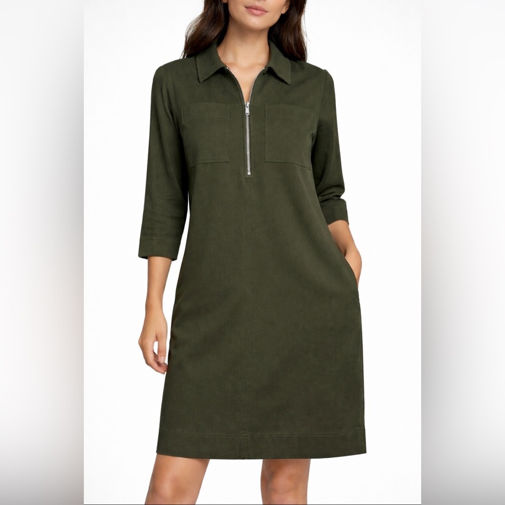 COS Olive Green Zip Front Midi Dress Lyocell US 2(A408)